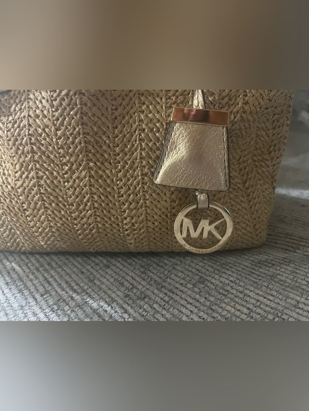 Michael Kors Gold Woven Tote with Chain-Link Straps - Picture 2 of 10